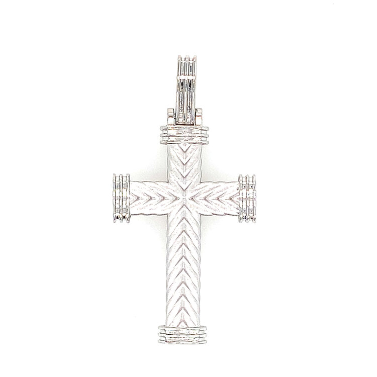 77391 14K WHITE GOLD 1.5" WEAVED DESIGN SATIN FINISHED CROSS