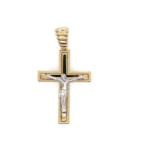 77394 14K TWO TONE CRUCIFIX 1.5" BEADED BORDER WITH COILED BAIL