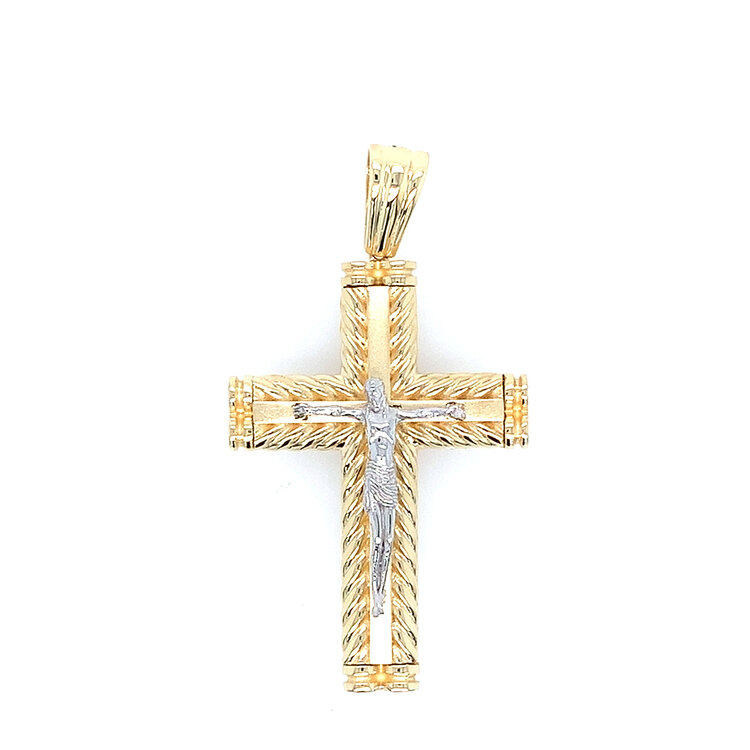 77399 14K TWO TONE 2" TWISTED BORDER FLAT CRUCIFIX