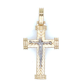77396 14K TWO TONE 1.5" CRUCIFIX WITH WEAVED CENTER AND RIBBED ENDCAPS
