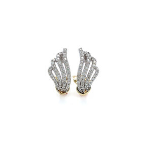 31578 14K TWO TONE 1CT DIAMOND SWAN WINGS OMEGA CLASP EARRINGS