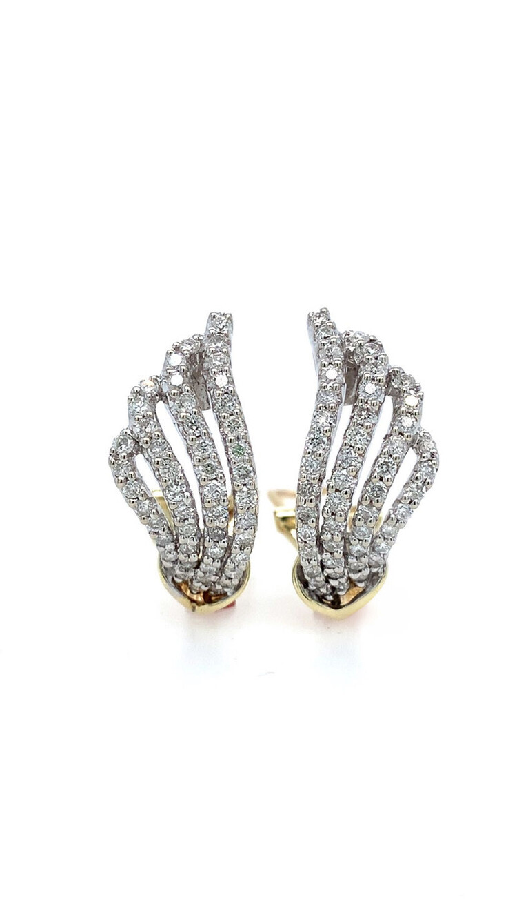 31578 14K TWO TONE 1CT DIAMOND SWAN WINGS OMEGA CLASP EARRINGS