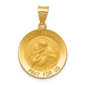77401 14K YELLOW GOLD POLISH AND SATIN HOLLOW SAINT ANTHONY MEDAL PENDANT