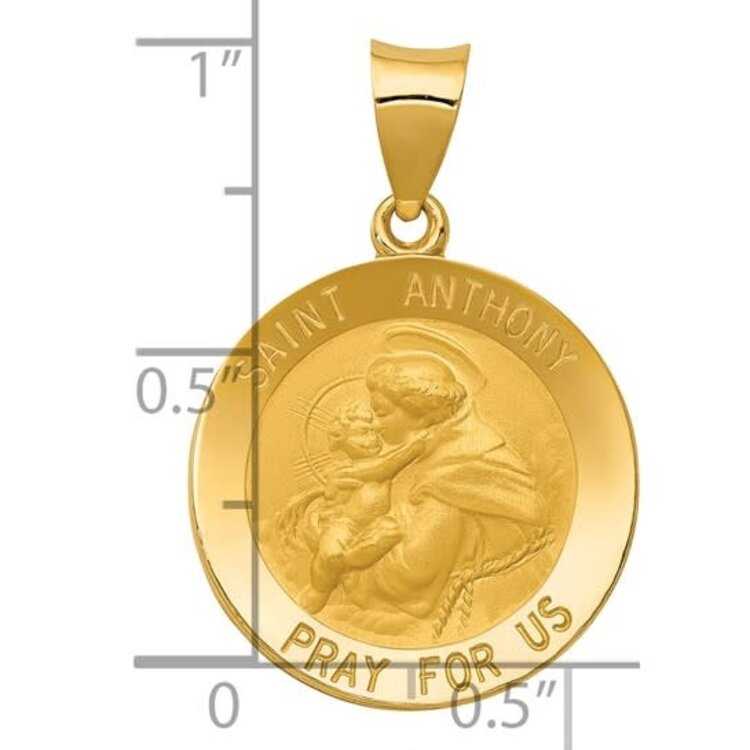 77401 14K POLISH AND SATIN HOLLOW SAINT ANTHONY MEDAL PENDANT