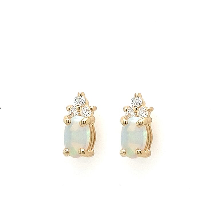 31579 14K YELLOW GOLD OVAL OPAL DIAMOND ACCENT PUSH BACK STUDS