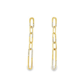 31580 14K YELLOW GOLD .55TCW DIAMOND PAPER CLIP LINK DANGLING STUDS EARRINGS