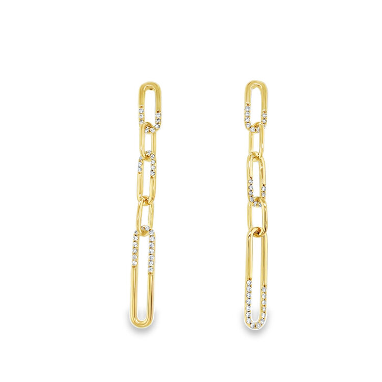 31580 14K YELLOW GOLD .55TCW DIAMOND PAPER CLIP LINK DANGLING STUDS EARRINGS