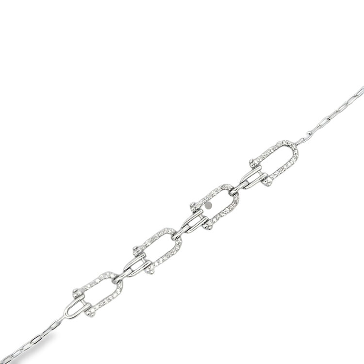 20467 14K WHITE GOLD .25TCW DIAMOND HORSESHOE BUCKLE LINK BRACELET