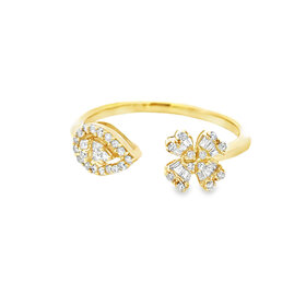 40473 14K YELLOW GOLD .25CTW DIAMOND BAGUETTE FLOWER AND PEAR SHAPE OPEN LADIES RING