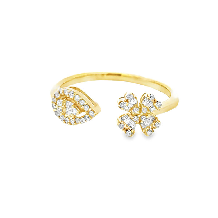 40473 14K YELLOW GOLD .25CTW DIAMOND BAGUETTE FLOWER AND PEAR SHAPE OPEN LADIES RING