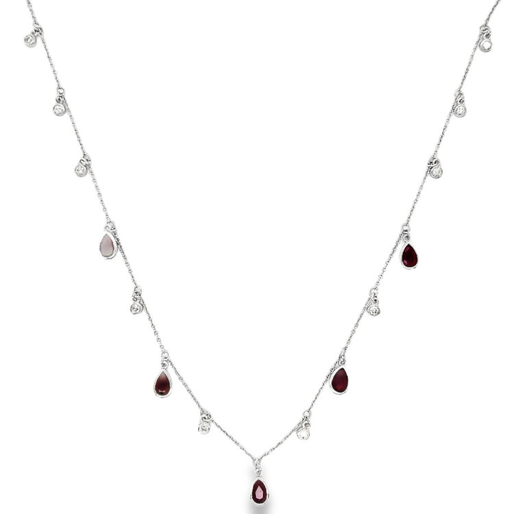 60213 14K YELLOW GOLD .25CTW DIAMOND PEAR SHAPE RUBY DANGLING NECKPIECE