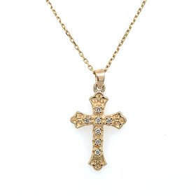 70626 14K YELLOW GOLD .13TCW DIAMOND FLEUR DE LIS CROSS SET