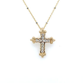 70627 14K YELLOW GOLD .21TCW FLEUR DE LIS CROSS SET