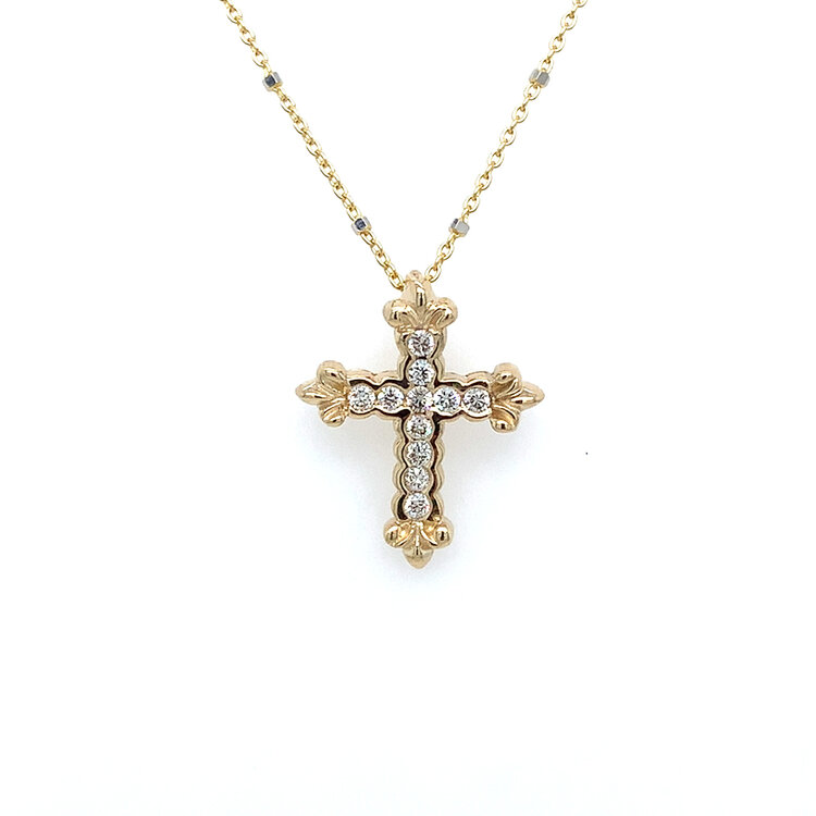 70627 14K YELLOW GOLD .21TCW FLEUR DE LIS CROSS SET
