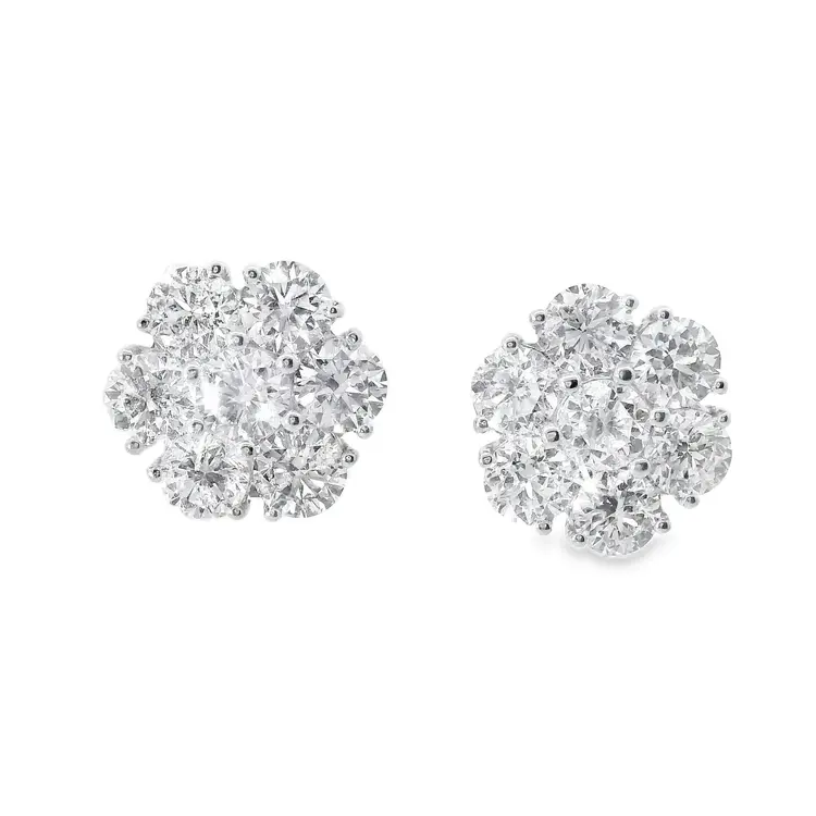 31582 14K WHITE GOLD 4CT F SI1 CLUSTER STUDS