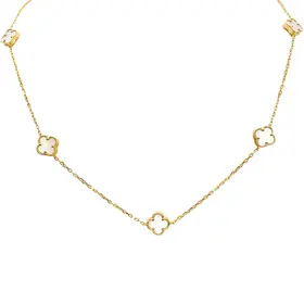 80195 STERLING SILVER 18’’ GOLD PLATE 12MM MOTHER OF PEARL 6  CLOVER NECKLACE