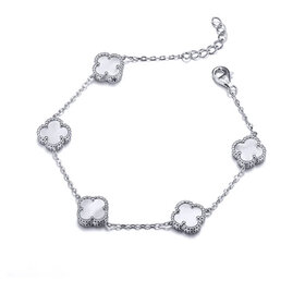 80197 STERLING SILVER 9MM MOTHER OF PEARL 5 CLOVER BRACELET