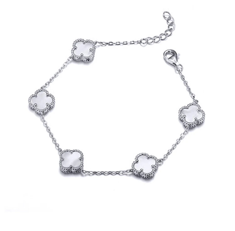 80197 STERLING SILVER 9MM MOTHER OF PEARL 5 CLOVER BRACELET