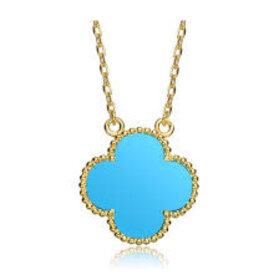 80198 STERLING SILVER GOLD PLATED BLUE 10MM CLOVER PENDANT SET