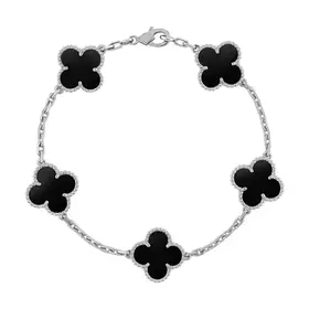 80193 STERLING SILVER 10MM BLACK 5 CLOVER BRACELET