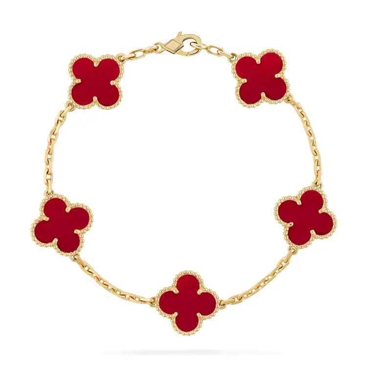80192 STERLING SILVER GOLD PLATED 14MM RED 5 CLOVER BRACELET
