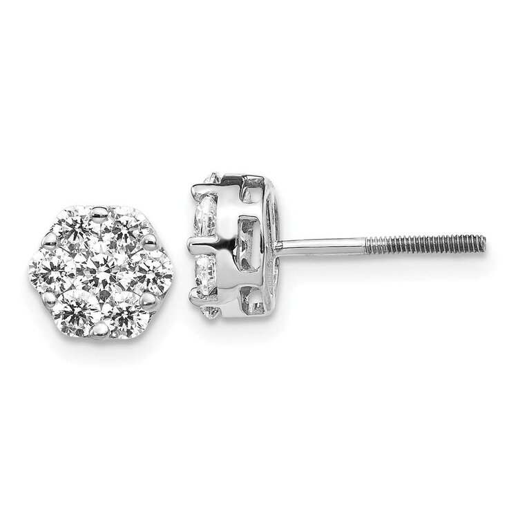 80205 STERLING SILVER CUBIC ZIRCONIA CLUSTER SCREW BACK STUDS 8MM