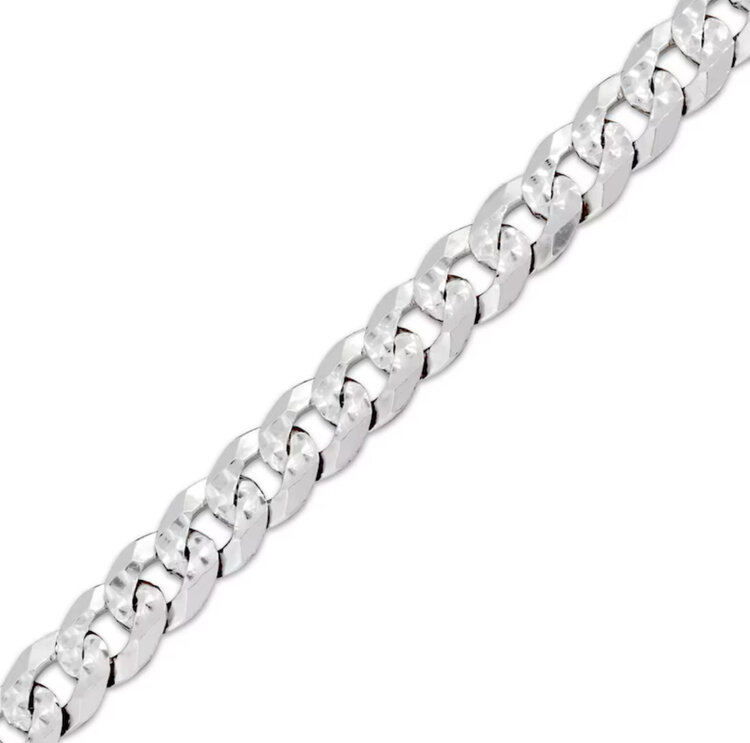 80215 STERLING SILVER 20'' DIAMOND CUT CUBAN LINK ONE SIDE CHAIN 4MM