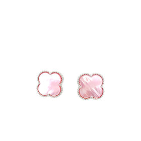 80191 STERLING SILVER RHODIUM 14MM PINK MOTHER OF PEARL CLOVER STUDS EARRINGS