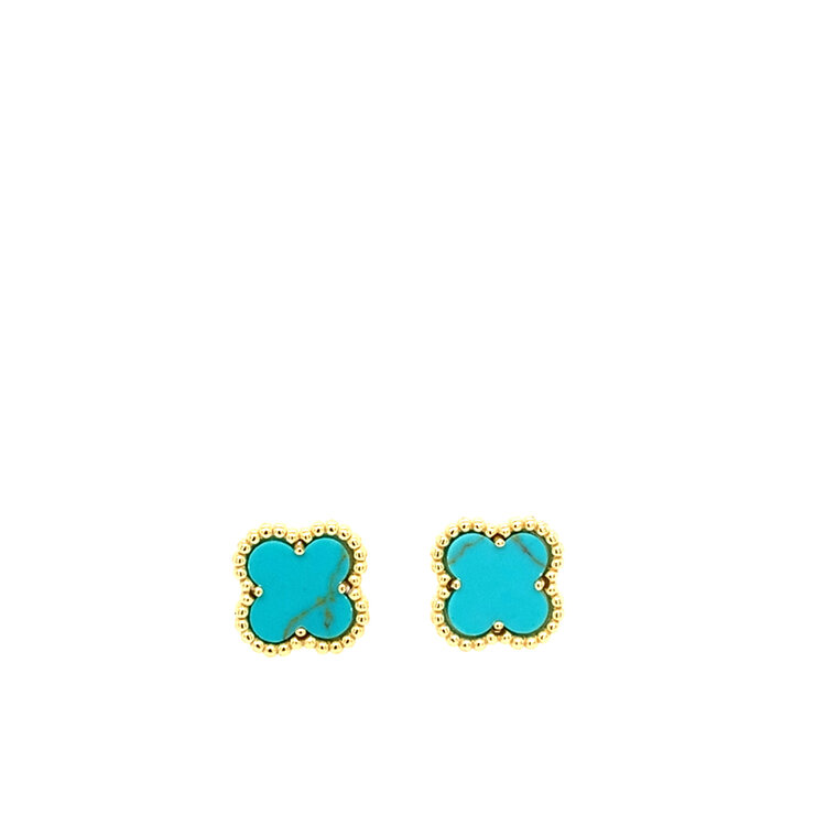 80204 STERLING SILVER GOLD PLATED 11MM TURQUOISE CLOVER STUDS