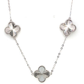 80190 STERLING SILVER 18" 14MM RHODIUM STARBURST MULTI CLOVER NECKPIECE