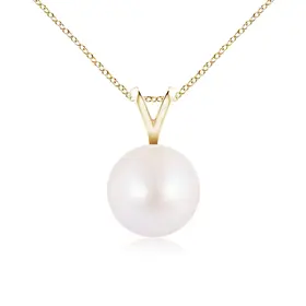 70631 14K YELLOW GOLD WHITE CULTURED PEARL 6.5MM RABBIT BAIL PENDANT SET