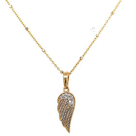 70632 14K TWO TONE DIAMOND .10CT DIAMOND ANGEL WING PENDANT SET