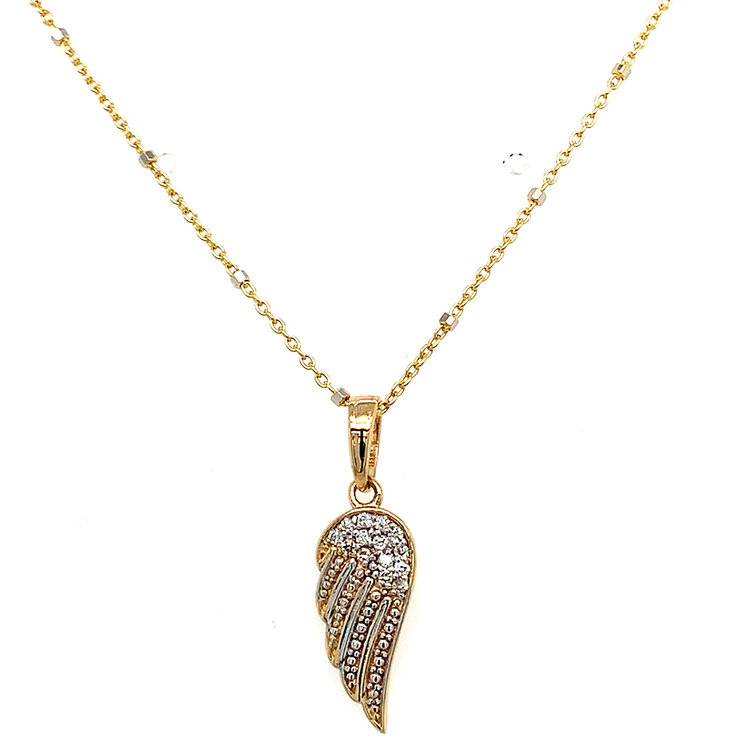 70632 14K TWO TONE DIAMOND .10CT DIAMOND ANGEL WING PENDANT SET