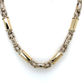 50475 14K GOLD 24'' TWO TONE BARREL FANCY MECHANIC LINK CHAIN