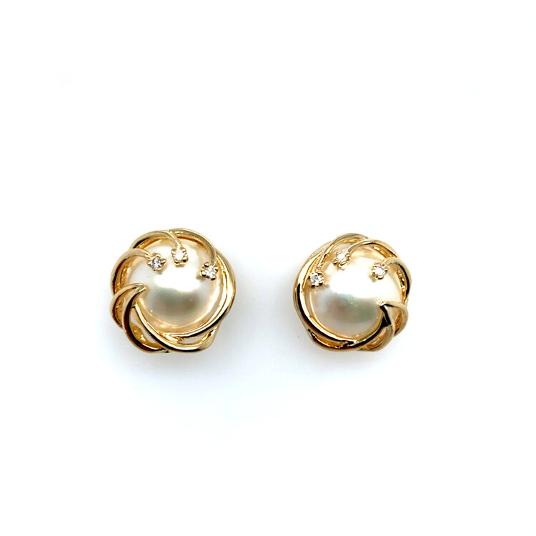 31584 14K YELLOW GOLD .06TCW MOPE PEARL SHOOTING STARS DESIGN EARRINGS