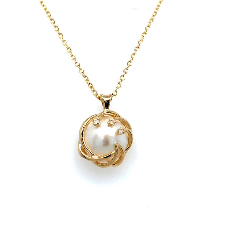 70634 14K YELLOW GOLD .03TCW MOPE PEARL SHOOTING STARS DESIGN PENDANT SET