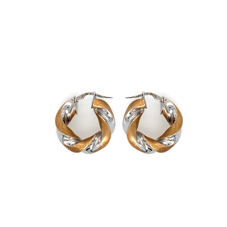 31588 14K TWO TONE GOLD TWISTED SATIN AND HIGH POLISH HOOPS