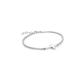 SMB545 ITALGEM STAINLESS STEEL CROSS ON ROUND BOX BRACELET 7.5+1"