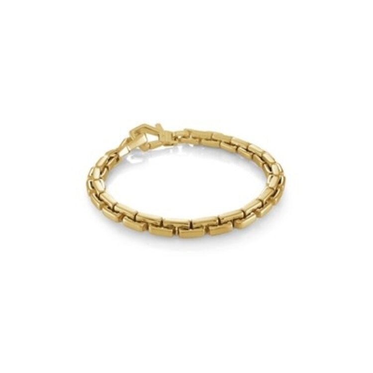 SMB763-8 ITALGEM GOLD IP STAINLESS STEEL BRUSHED 6MM CUBOID LINK BRACELET