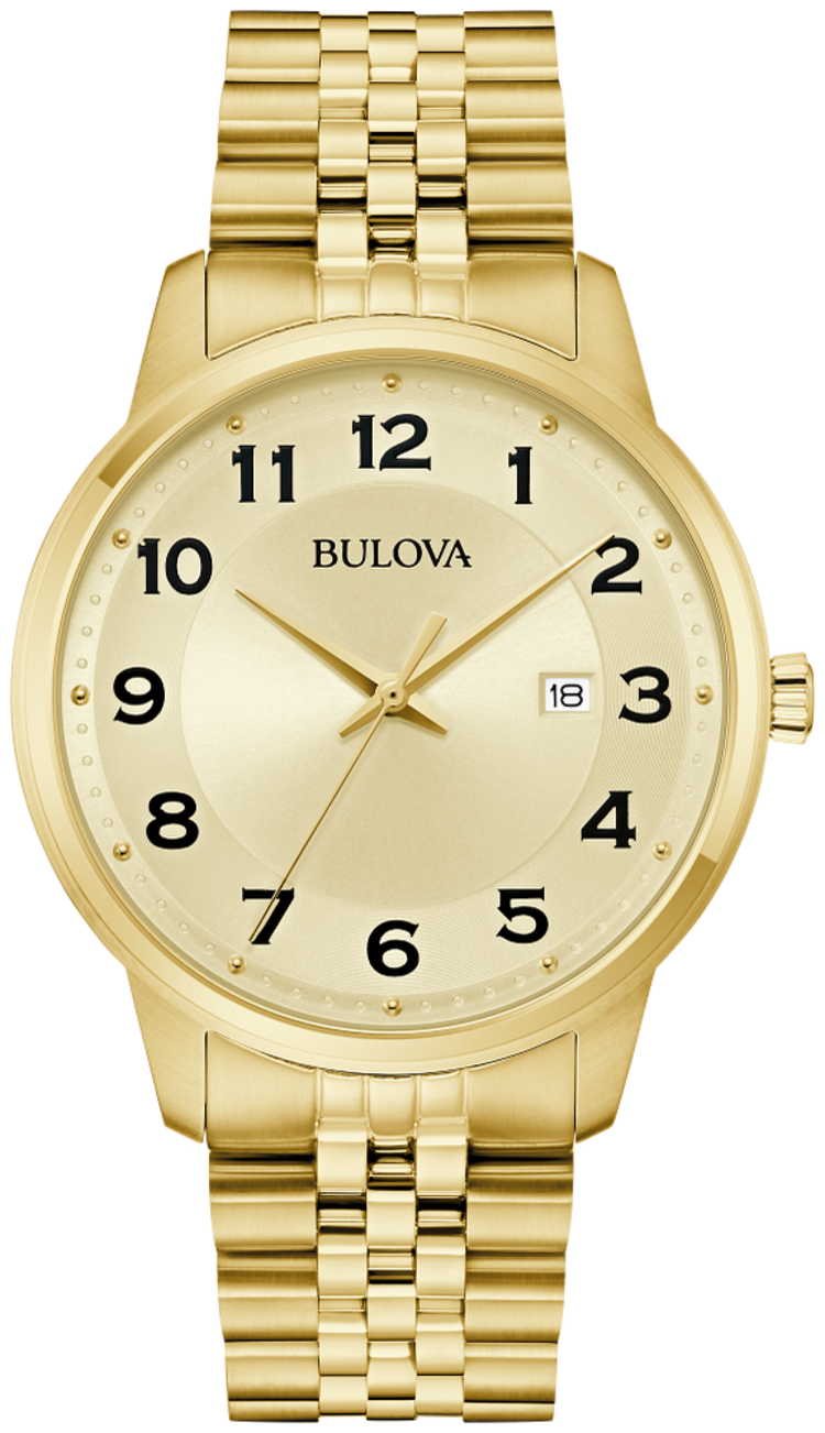 BULOVA GOLD TONE NUMERAL NUMBERS DIAL JUBILEE BAND MENS WATCH