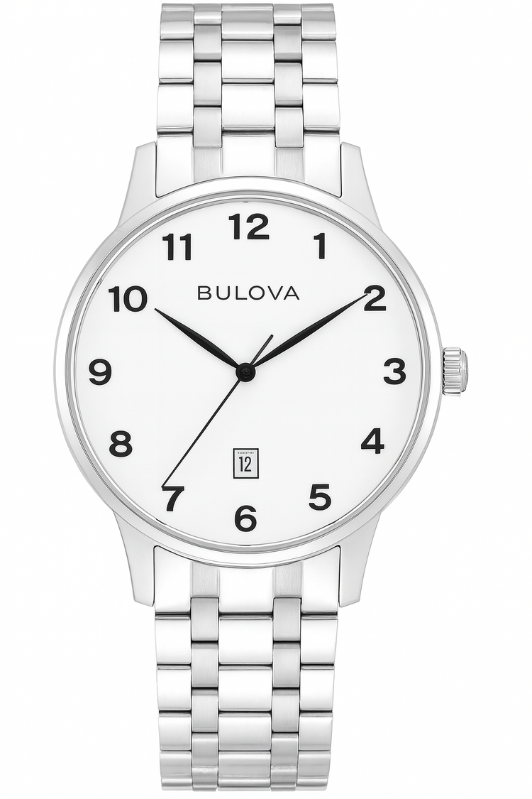 BULOVA STAINLESS STEEL NUMERAL NUMBERS WHITE DIAL CLASSIC LADIES  WATCH