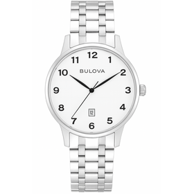BULOVA STAINLESS STEEL NUMERAL NUMBERS WHITE DIAL CLASSIC MEN'S WATCH