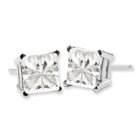 31605 14K WHITE GOLD SQUARE CUBIC ZIRCONIA 5.5MM SCREW BACK STUDS