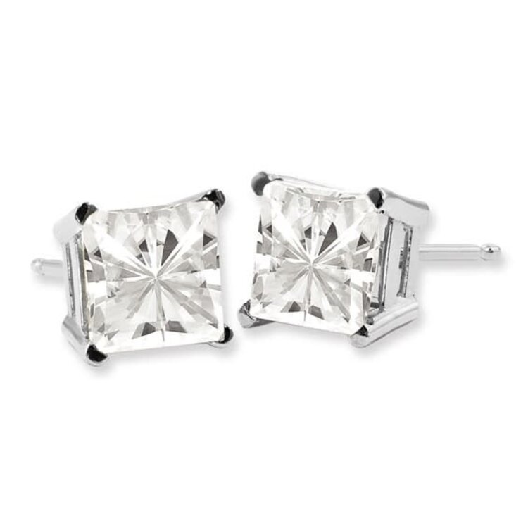 31605 14K WHITE GOLD SQUARE CUBIC ZIRCONIA 5.5MM SCREW BACK STUDS