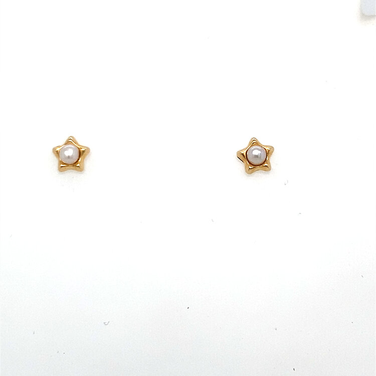 31586. 14K YELLOW GOLD PEARL STAR SCREW BACK STUDS