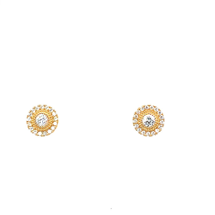 31599 14K YELLOW GOLD DOUBLE MILGRAIN HALO CUBIC ZIRCONIA 7.5MM PUSH BACK STUDS