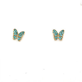 31604 14K YELLOW GOLD BLUE CUBIC ZIRCONIA BUTTERFLY SCREW BACK STUDS