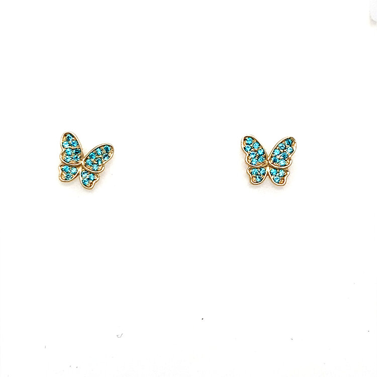 31604 14K YELLOW GOLD BLUE CUBIC ZIRCONIA BUTTERFLY SCREW BACK STUDS
