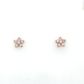 31592 14K YELLOW GOLD PINK FLOWER CUBIC ZIRCONIA SCREW BACK STUDS 6MM