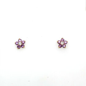 31594 14K YELLOW GOLD PURPLE FLOWER CUBIC ZIRCONIA SCREW BACK STUDS 6MM
